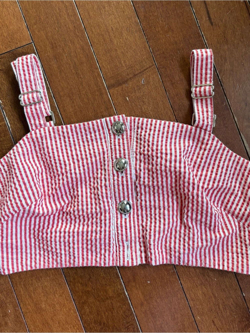 Maeve Red & White Striped Button-Front Crop Top MISSING BUTTON